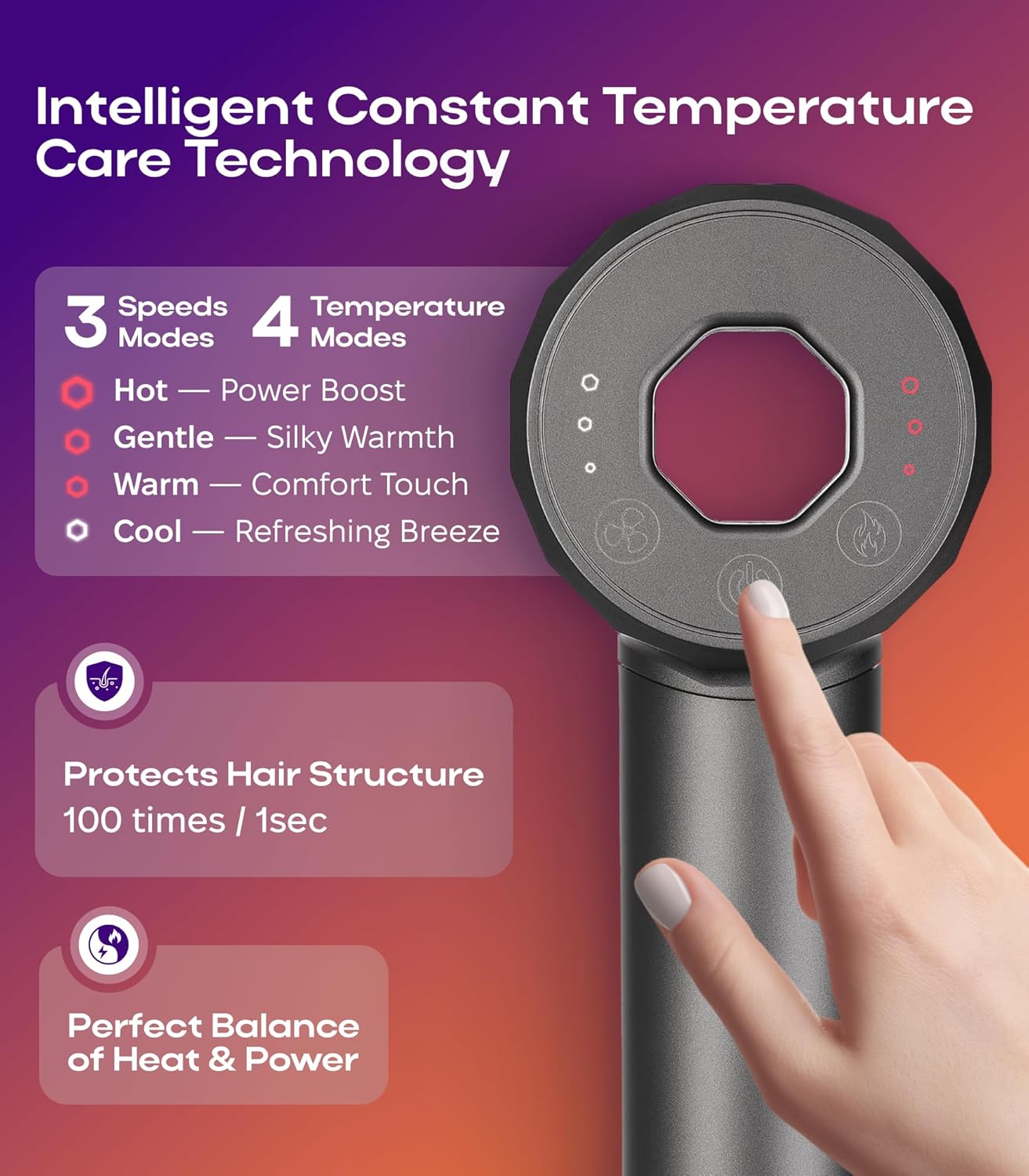 Ionic Hair Dryer Premium Quality, High-Speed Professional Brushless Motor 110,000 RPM, 1600W Power, 9 ft Long Cord and Magnetic Nozzle, Lightweight Blow Dryer, Quiet Fast Drying for Women & Men (Gray) - Image 4