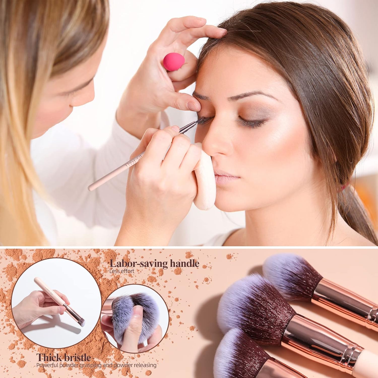 BS-MALL Makeup Brushes Premium Synthetic Foundation Powder Concealers Eye Shadows 18 Pcs Brush Set with 5 sponge & Holder Sponge Case (A-Pink) - Image 6