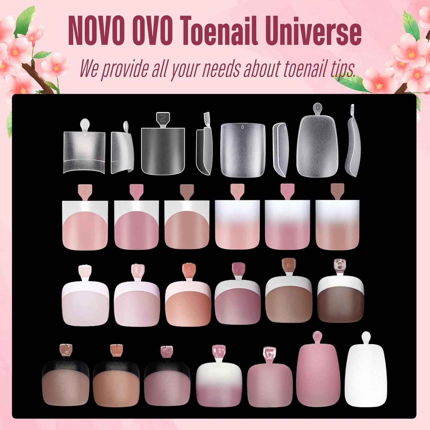Ombre French Tip Press on Toe Nail Tips, Sharp Square Pre-Designed Soft Gel False Toenail Extension, BABY PINK Pre-applied Tip Primer & Base Coat, Full Cover Acrylic DIY x 15 Sizes 240 pcs - Image 6