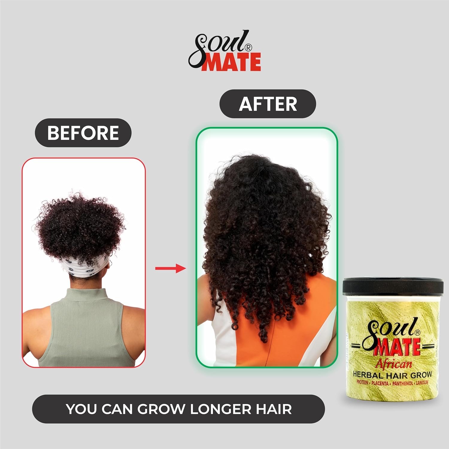 Soulmate African Herbal Hair Grow Cream 12.5 oz | Moisturizing Cream with Jojoba Oil for Smooth & Shiny Hair | Pure Remedy for Scalp Thinning, & Breakage | Natural Conditioner for All Hair Types - Image 4