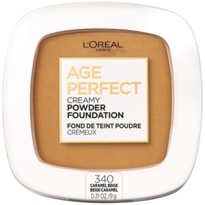 L'Oreal Paris Age Perfect Creamy Powder Foundation Compact, 340 Caramel Beige, 0.31 Ounce
