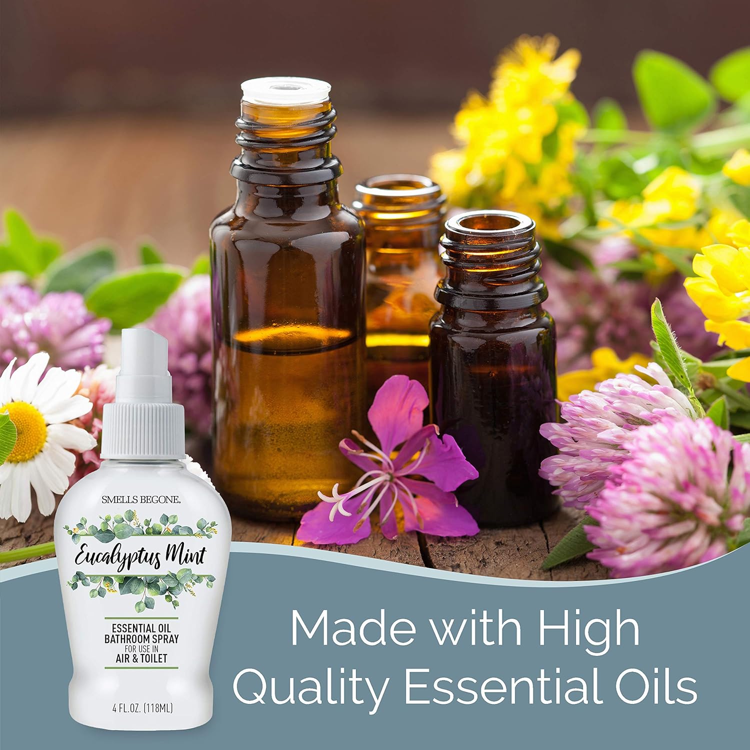 SMELLS BEGONE 4 oz Essential Oil Air Freshener Bathroom Spray - Eliminates Bathroom & Toilet Odors - Made with Essential Oils - Eucalyptus Mint Scent - Image 3