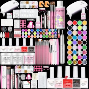 SAVILAND Acrylic Nail Kit with U V Light – Acrylic Nail Set Christmas Gift Set with Acrylic Powder and Liquid Set Acrylic Nail Brush Practice Finger Portable Nail Drill for Nails Kit Set for Home DIY