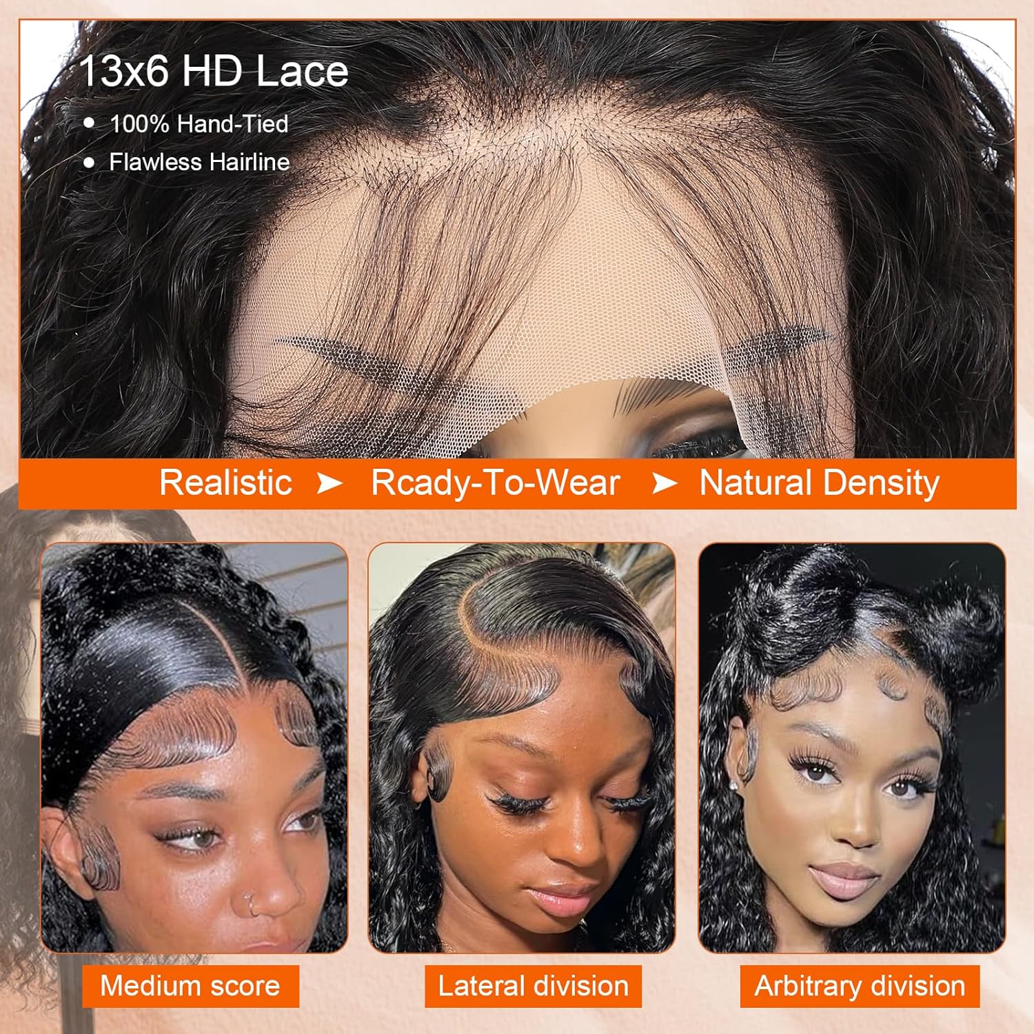 13x6 Deep Wave Lace Front Wigs Human Hair 200% Density Pre Plucked 13x6 HD Transparent Curly Lace Frontal Wig for Women Virgin Brazilian Human Hair Wet n Wavy Wig Realistic Looking 24 Inch - Image 8