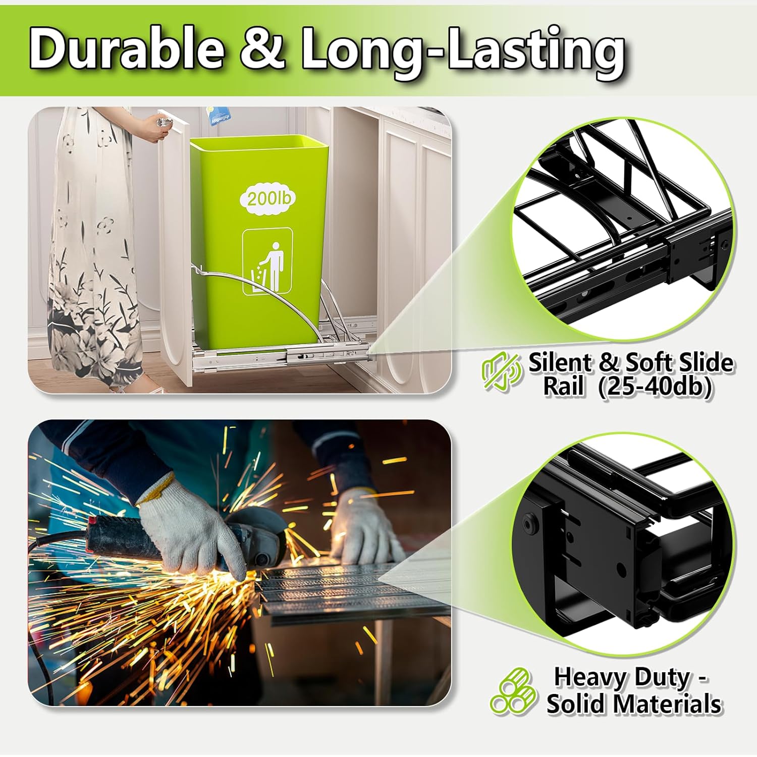 Pull Out Trash Can Under Cabinet 7-13 Gallon 50 Qt Under Sink Trash Can Pull Out Trash Can for Kitchen Cabinets Slide Out Garbage Can Under Counter, No Can Include (Black) - Image 3