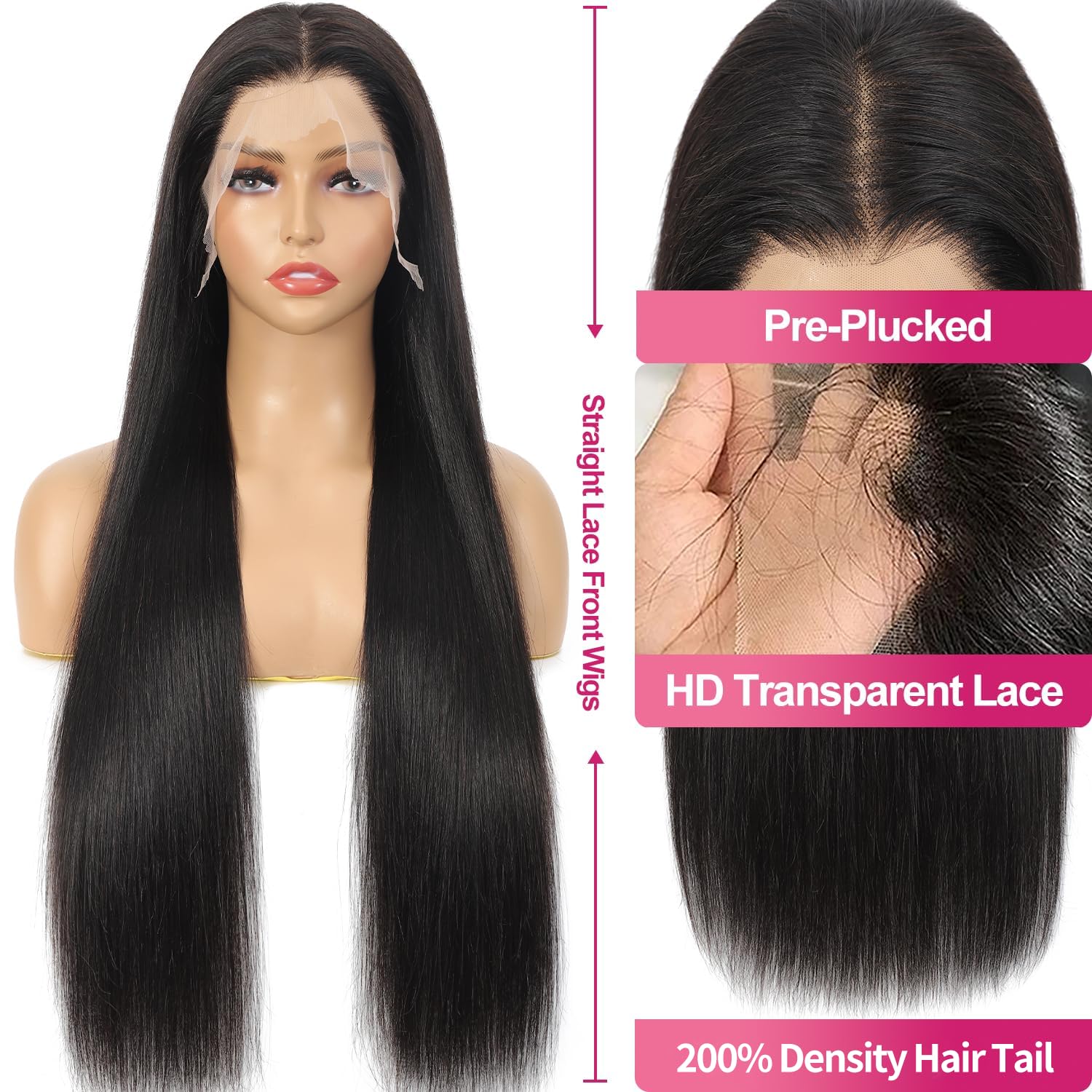 30 Inch 13x6 Lace Front Wigs Human Hair 200 Density Straight HD Lace Front Wigs Pre Plucked Straight Glueless Human Hair 13x6 HD Frontal Human Hair Wig for Women - Image 4