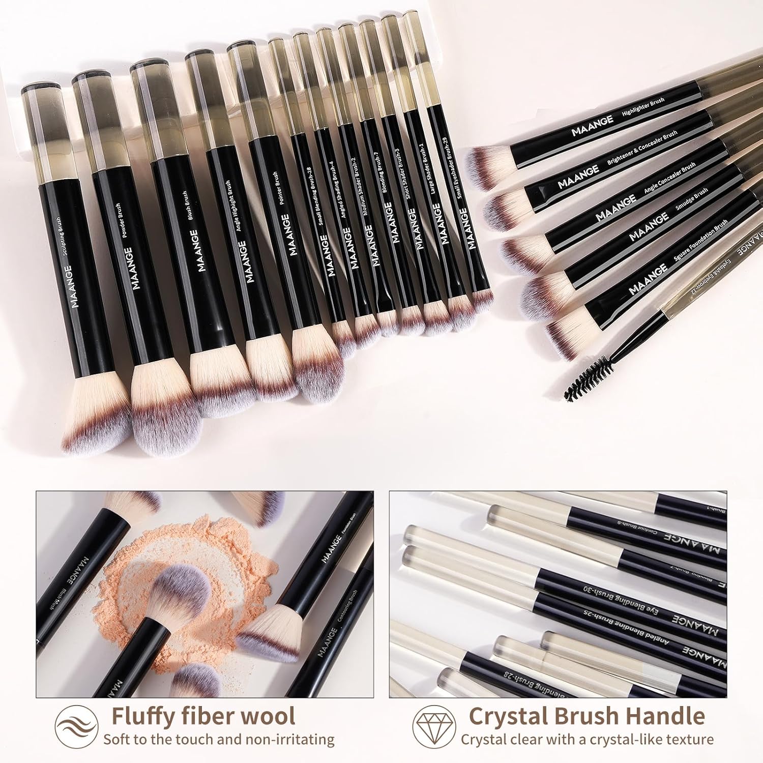 MAANGE 18 Pcs Makeup Brushes with Laser Bag, Premium Synthetic Makeup Brush Set Professional Makeup Tools Eyeshadow Eyebrow Foundation Blush Concealer Face Powder Blending Brushes Kit-Black - Image 2