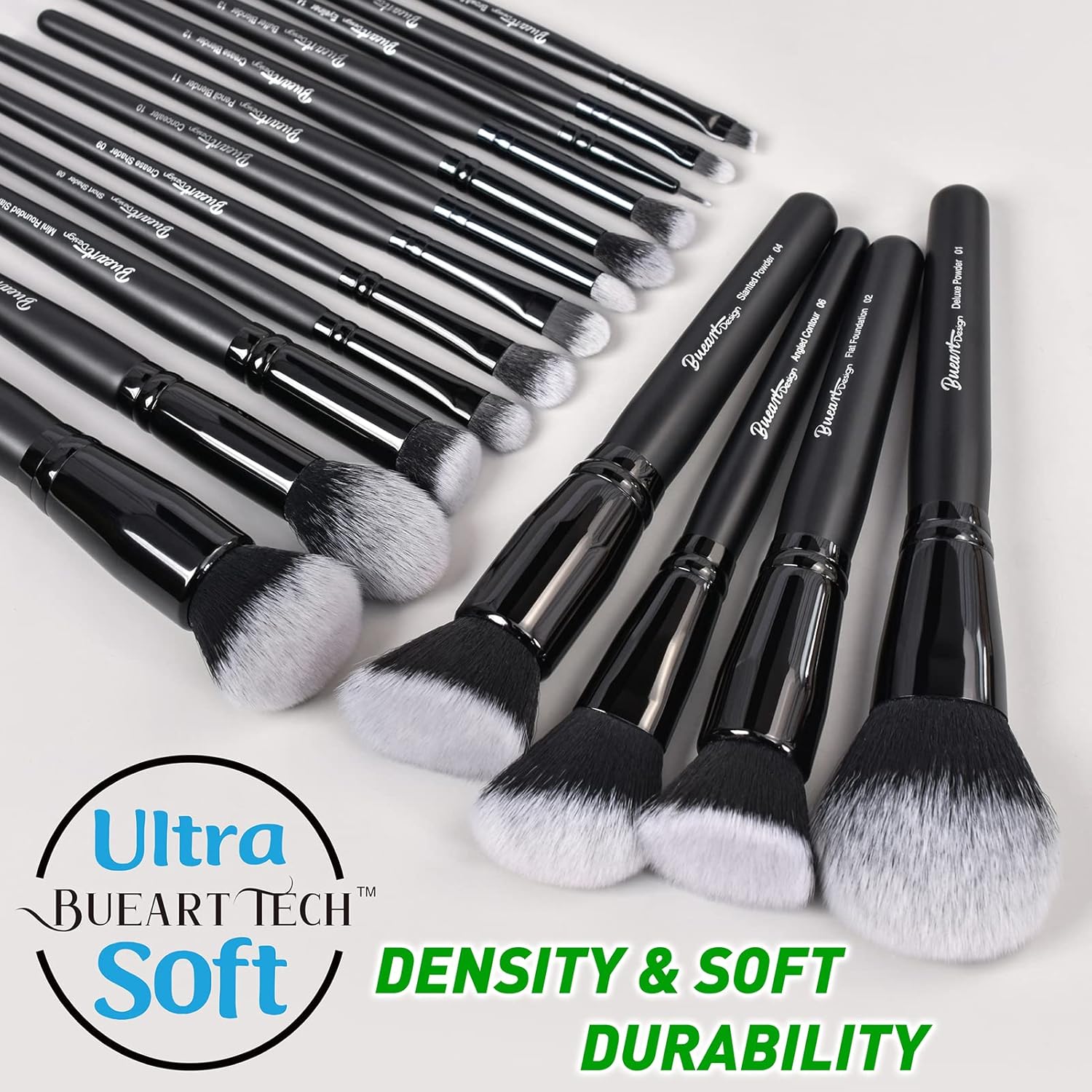 Bueart Design 19Pcs ULTRA SOFT Black labeled DENSE HAIR Makeup Brushes set Contains large powder Flat Foundation Ultimate Blending Make up Brush set Blush Face Brush Concealers contour Eyeshadow - Image 4