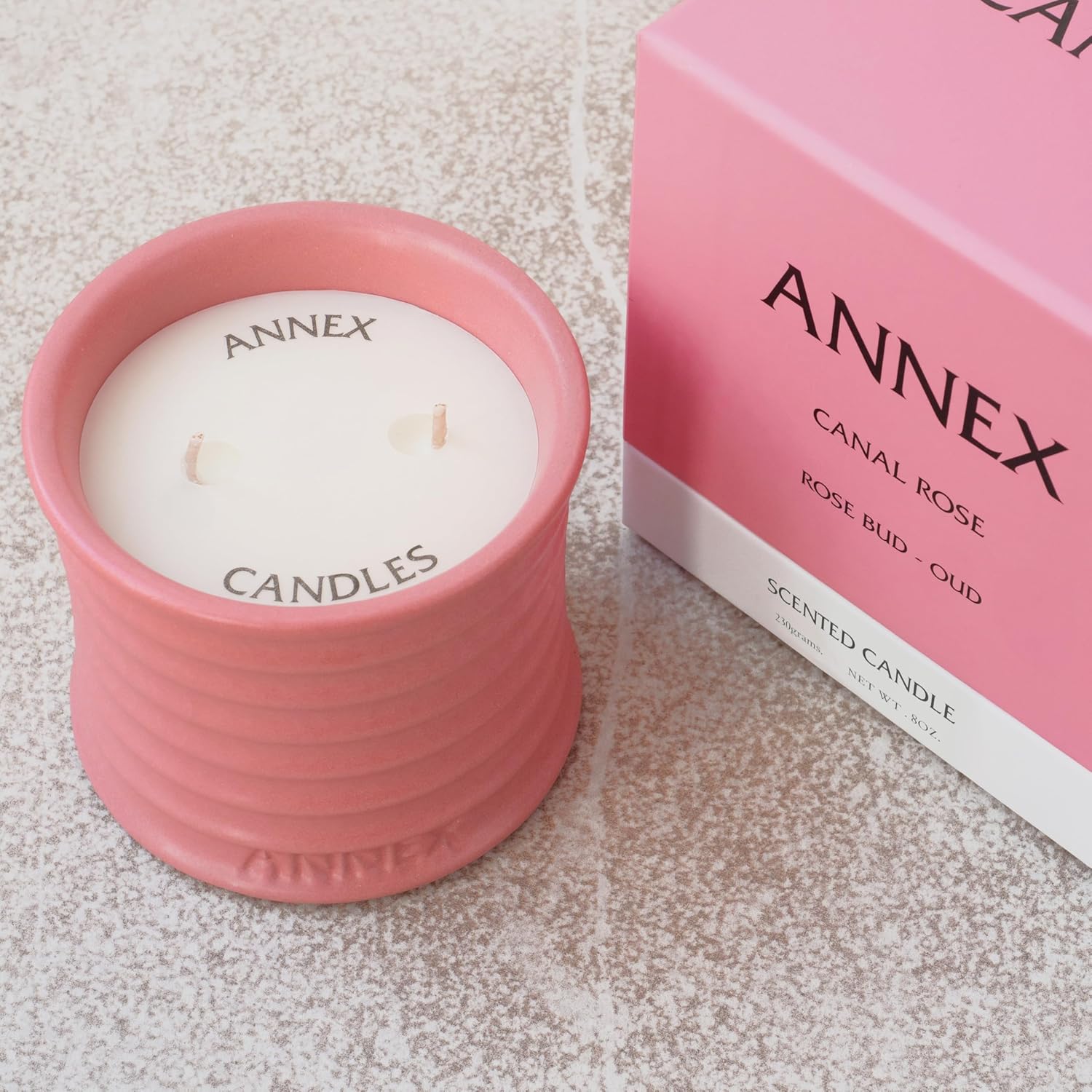 Scented Luxury Candles in Handmade Ceramic Jars, Soy Wax | Canal Rose – Rose Bud & Oud Scented, Large Candle | Non Toxic, 2 Wicks, Reusable Big Pink Jar | Natural Spring Aromatherapy for Women & Men - Image 9