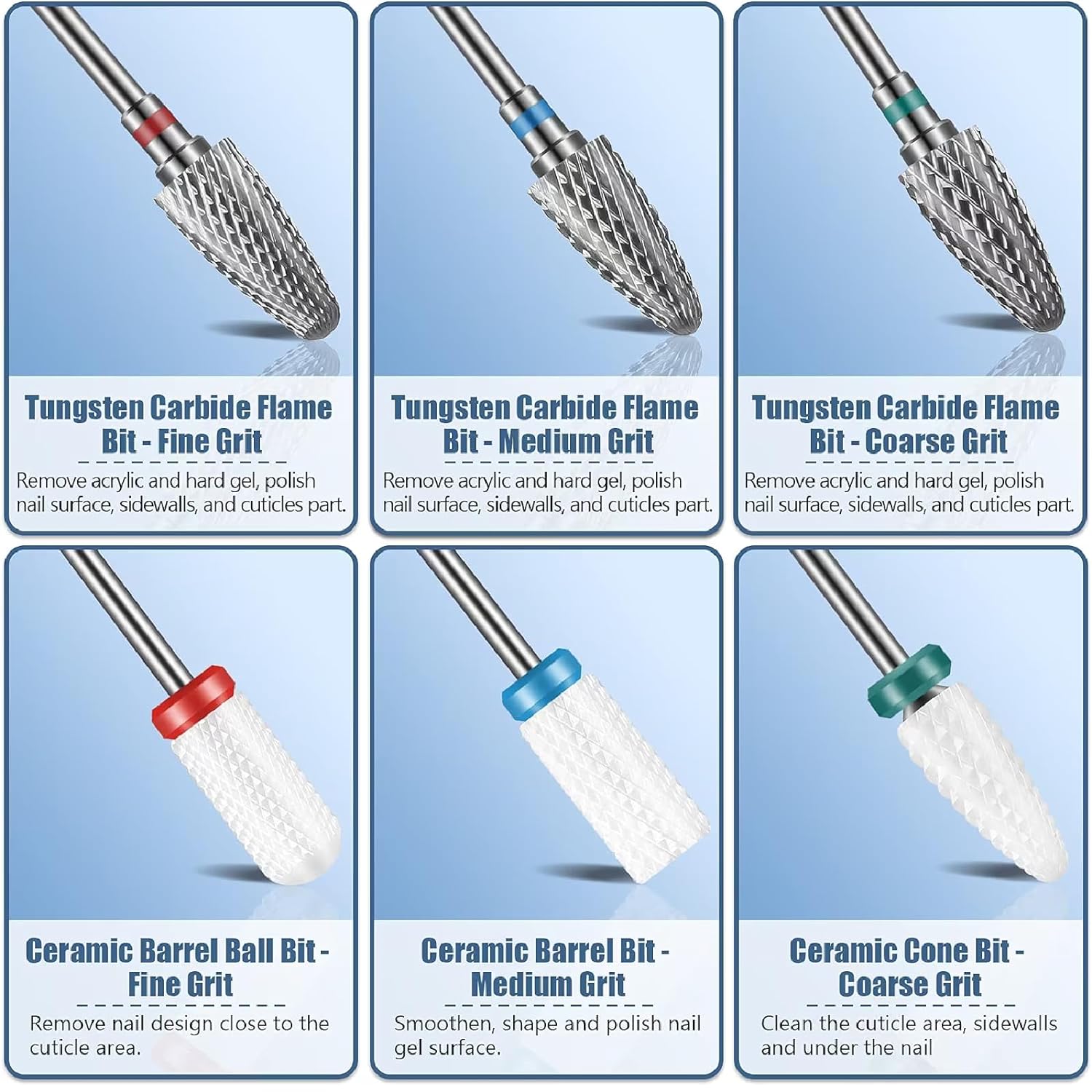 Depvko 13PC Nail Drill Bits Set, Drill Bits for Nails, 3pcs Tungsten Carbide Drill Bits+ 3pcs Ceramic Efile Nail Drill Bits+ 6pcs Cuticle Drill Bits+ 1pcs Brush, 3/32 inch Nail Bits for Nail Drill - Image 3