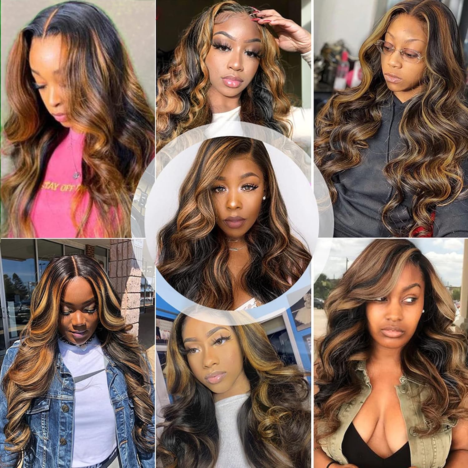 Brazilian Human Hair Highlight Balayage Body Wave Ombre Lace Closure Wig Honey Blonde 18 Inch 150% Density - Image 7