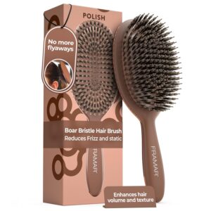 FRAMAR Soft Boar Bristle Hair Brush For Women – Boars Hair Brush For Women, Boar Brush For Fine Hair, Hairbrush For Fine Hair, Soft Bristle Brush For Slick Back, Volume and Shine - Chocolate