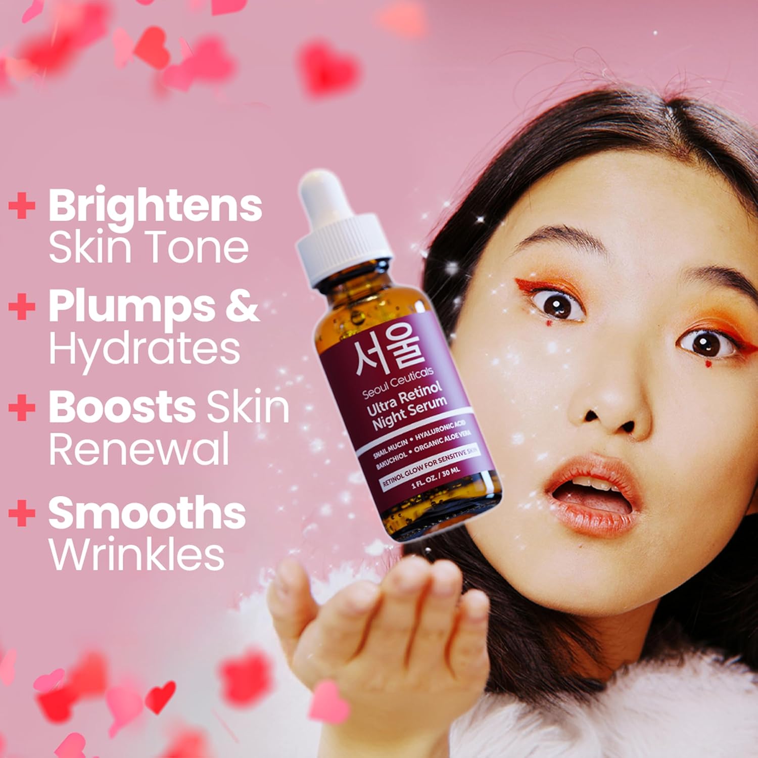 SeoulCeuticals 1% Korean Retinol Night Serum for Face - 97.5% Snail Mucin + Hyaluronic Acid + Bakuchiol, Cruelty Free K Beauty for Sensitive Skin 1oz - Image 2