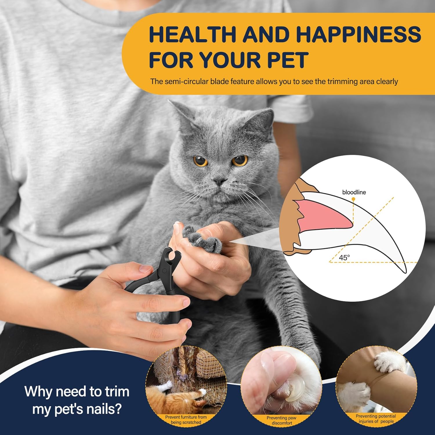 BEZOX Professional Pet Nail Clippers, Premium Sharp & Safe Pets' Paw Trimmer for Large Dogs and Small Animals, Soft Grip Cat Claw Cutter with Built-in Spring - Black Handle - Image 6