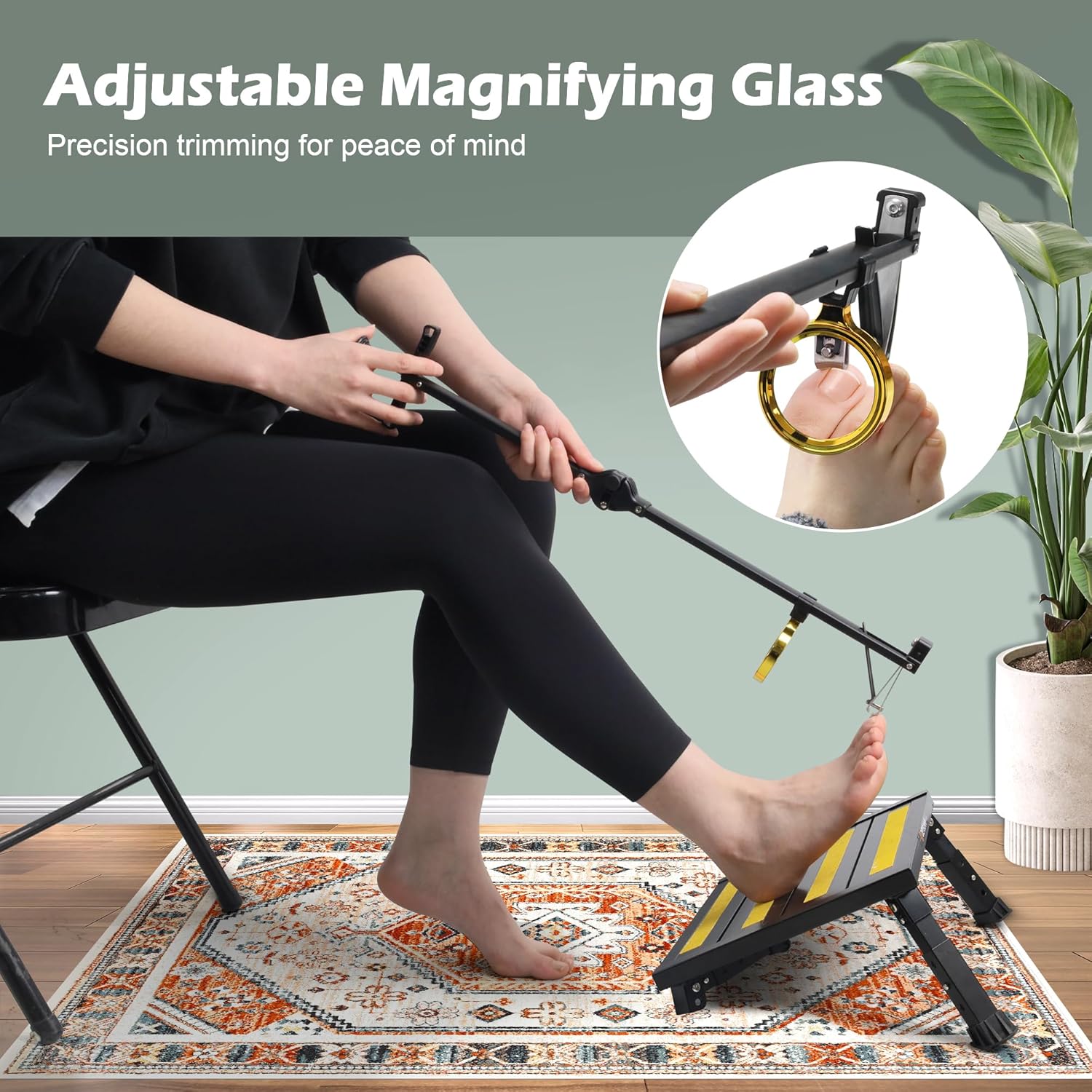 Foldable Extended Long Handle Toenail Clippers with Magnifier-4mm Wide Jaw & Ergonomic Design for Seniors, Arthritis& Limited Mobility | Heavy-Duty, No-Bend Trimming, Tool-Free Foldable (24" Black) - Image 3