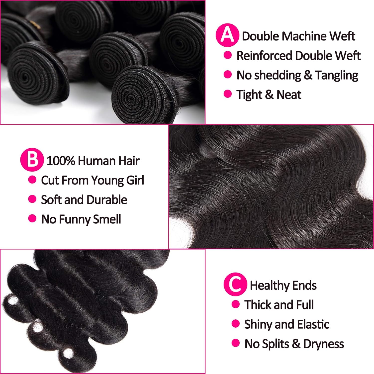 Rao 12A Body Wave Human Hair Bundles 22 24 26 Inch 3 Pcs Natural Black - Image 2