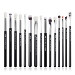 Jessup Eye Makeup Brushes Set Professional 15pcs with Eyeshadow Blending Concealer Eyebrow Eyliner Brush (Pearl Black/Silver)