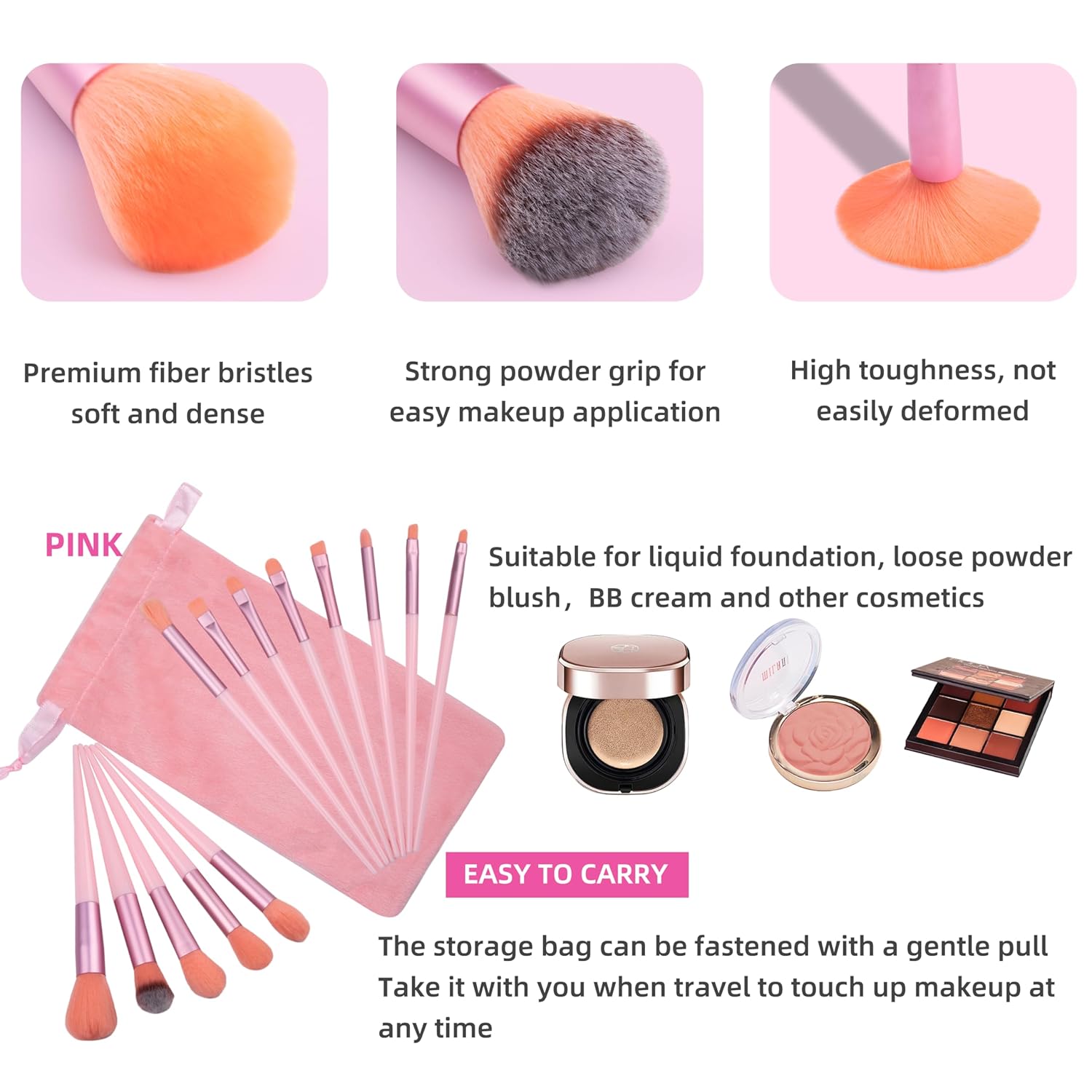 23 pcs Makeup Brushes Set with Beauty Blender, Foundation Brush Eyeshadow Concealers Powder Make Up Brushes, 4 pcs Boxed Makeup Sponges for Professional Makeup Kits (Middle Size, Pink) - Image 3