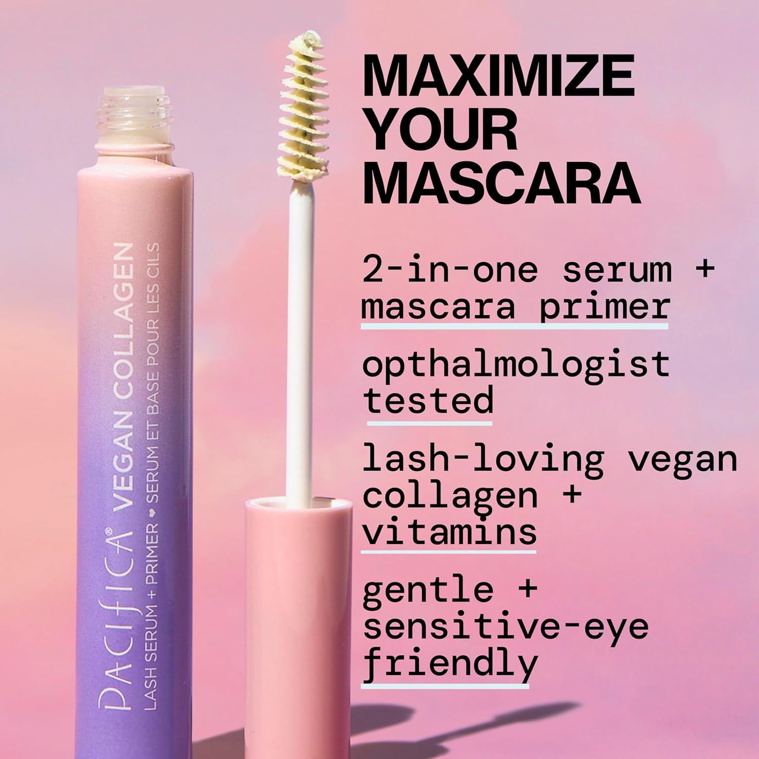 Pacifica Vegan Collagen Eye Lash Serum & Clear Mascara Primer – Conditioning Vitamin B & E Formula for Longer, Fuller Lashes, Eyelash Makeup Cruelty-Free Clean Ophthalmologist Tested - Image 2