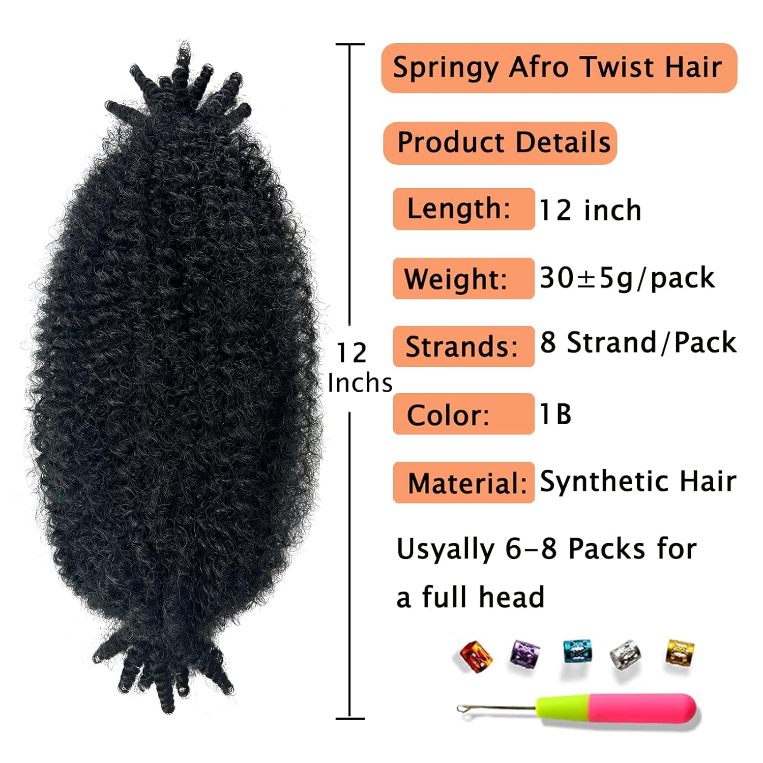 3 Packs Marley Twist Braiding Hair, 12 Inch Pre-Separated Springy Afro Twist Hair Kinky Twist Crochet Hair Braids for Distressed Soft Locs Spring Twist Hair for Women (12 Inch (Pack of 3), 1B) - Image 2