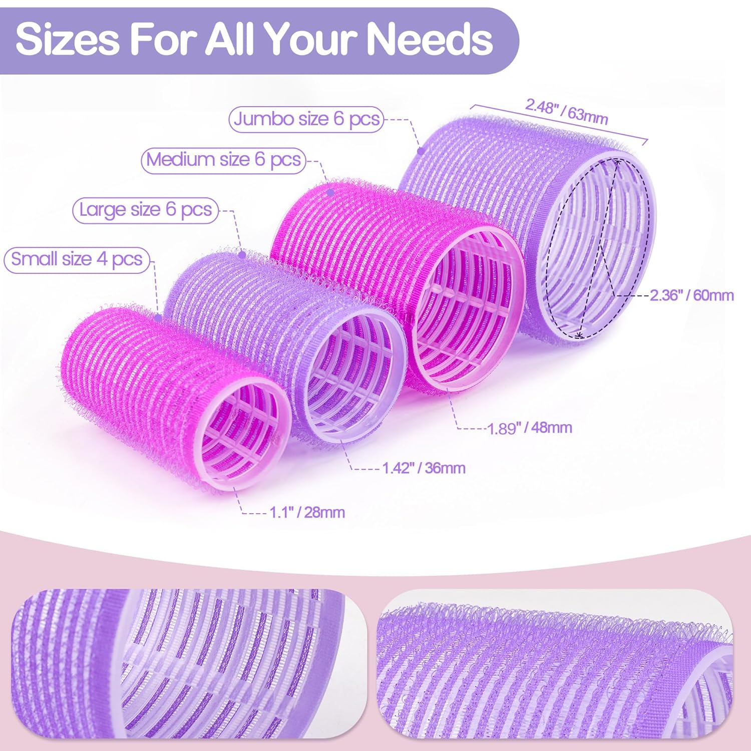 33 Piece Hair Rollers set, Self Grip Hair Rollers for Long Medium Short Hair, ELASO Large Medium Hair Curler (22 Rollers + 10 Stainless steel Clip +1 Storage Bag) - Image 3
