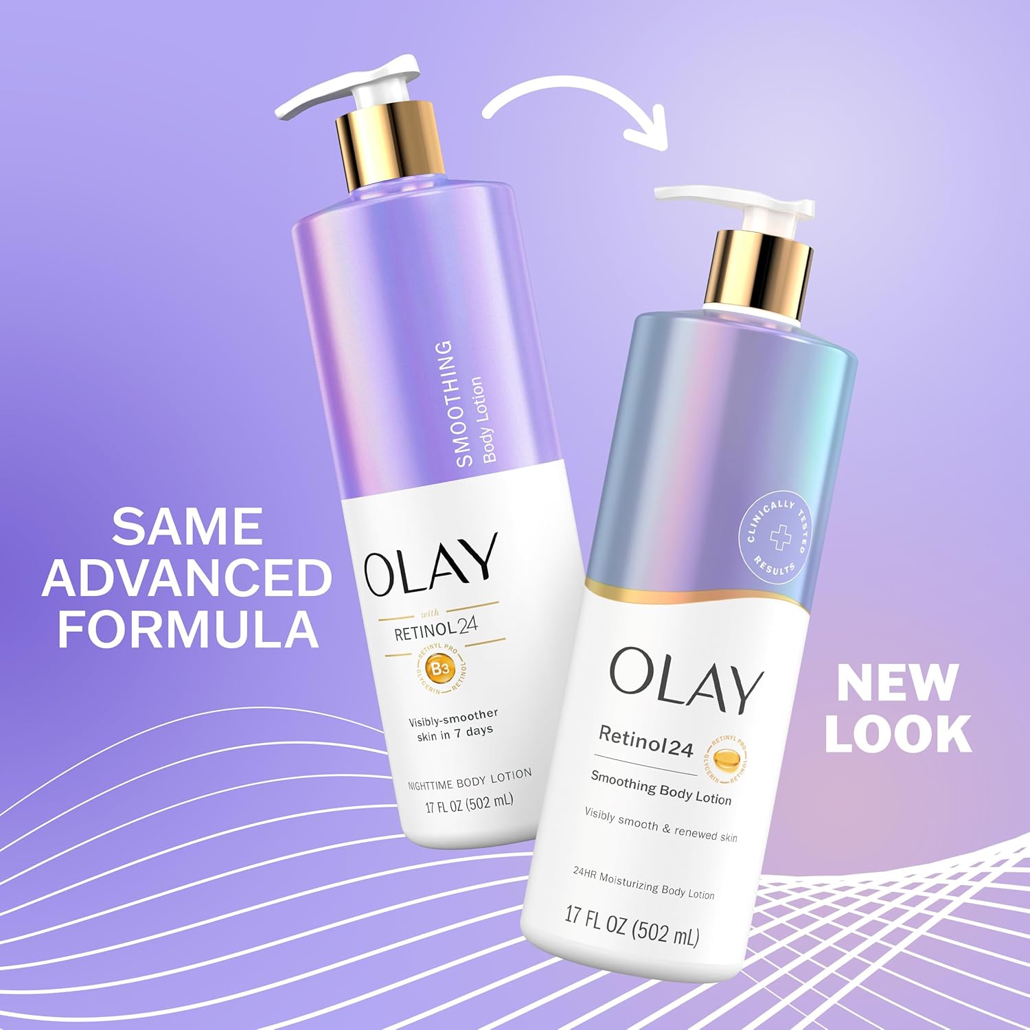 Olay Body Lotion for Women, Smoothing with Retinol Serum, Visibly Smoother Skin, 24hr Moisture & Hydration, Fast Absorbing Formula, Vitamin B3 Complex, For All Skin Types, 17 fl oz - Image 6