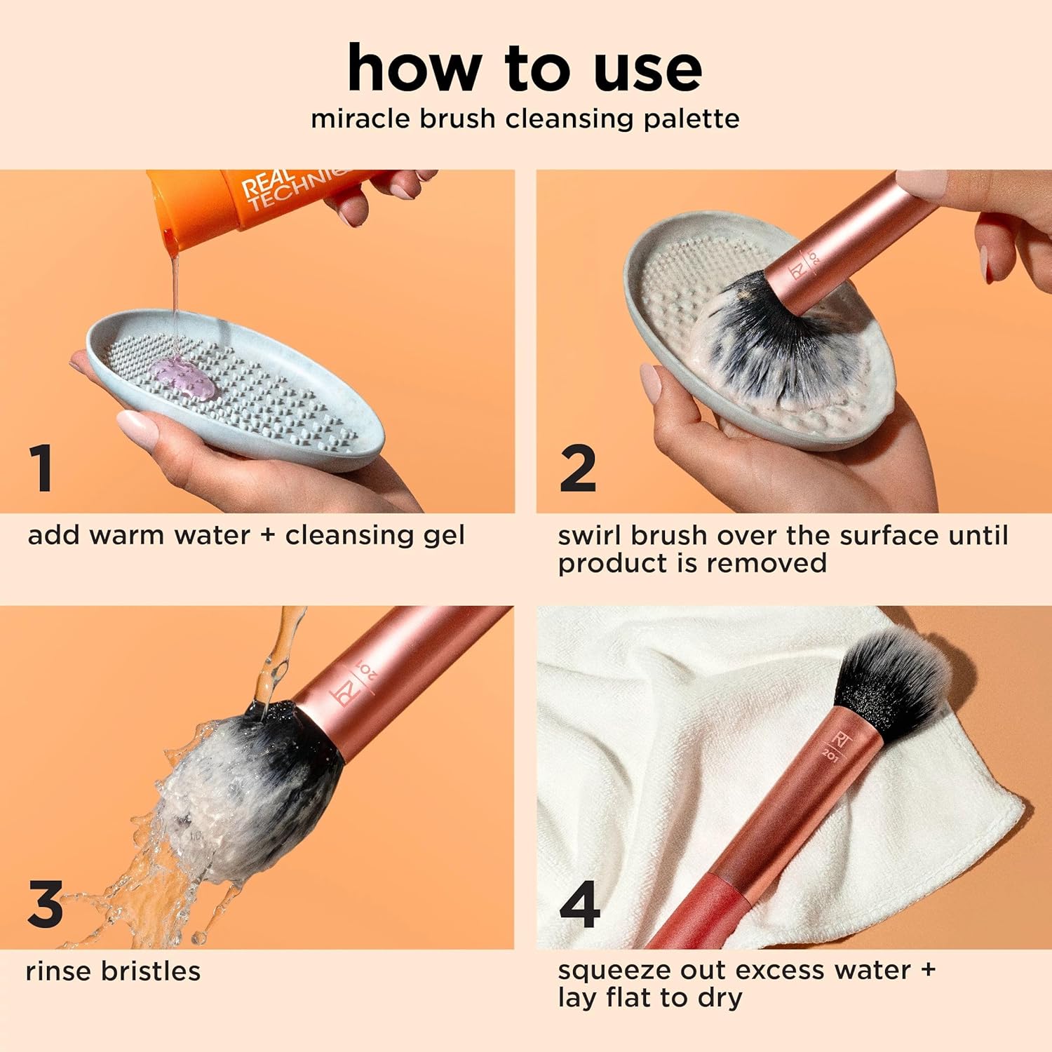 Real Techniques Miracle Brush Cleansing Palette, Makeup Brush Cleaner For Deep Cleaning, Use With Makeup Brush Shampoo, Silicone Ridges & Easy Grip, Includes Cleansing Gel, Cruelty-Free, 3 Count - Image 6
