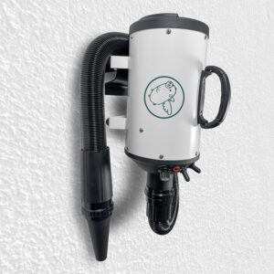 Flying Pig High Velocity Dog Pet WallMount Grooming Dryer w/Heater (White w/Teal Logo)