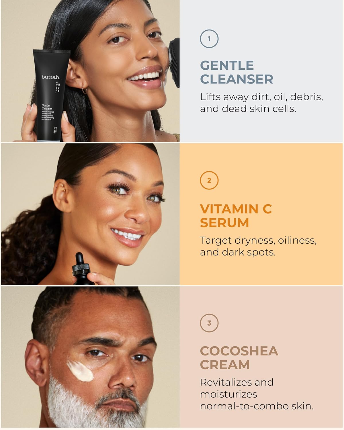 Buttah Skin Transforming Kit for Melanin Rich Skin | CocoShea Revitalizing Cream 2 oz | Vitamin C Serum 1 oz | Buttah Cleanser 3.4 oz | Black Owned Skincare - Image 2