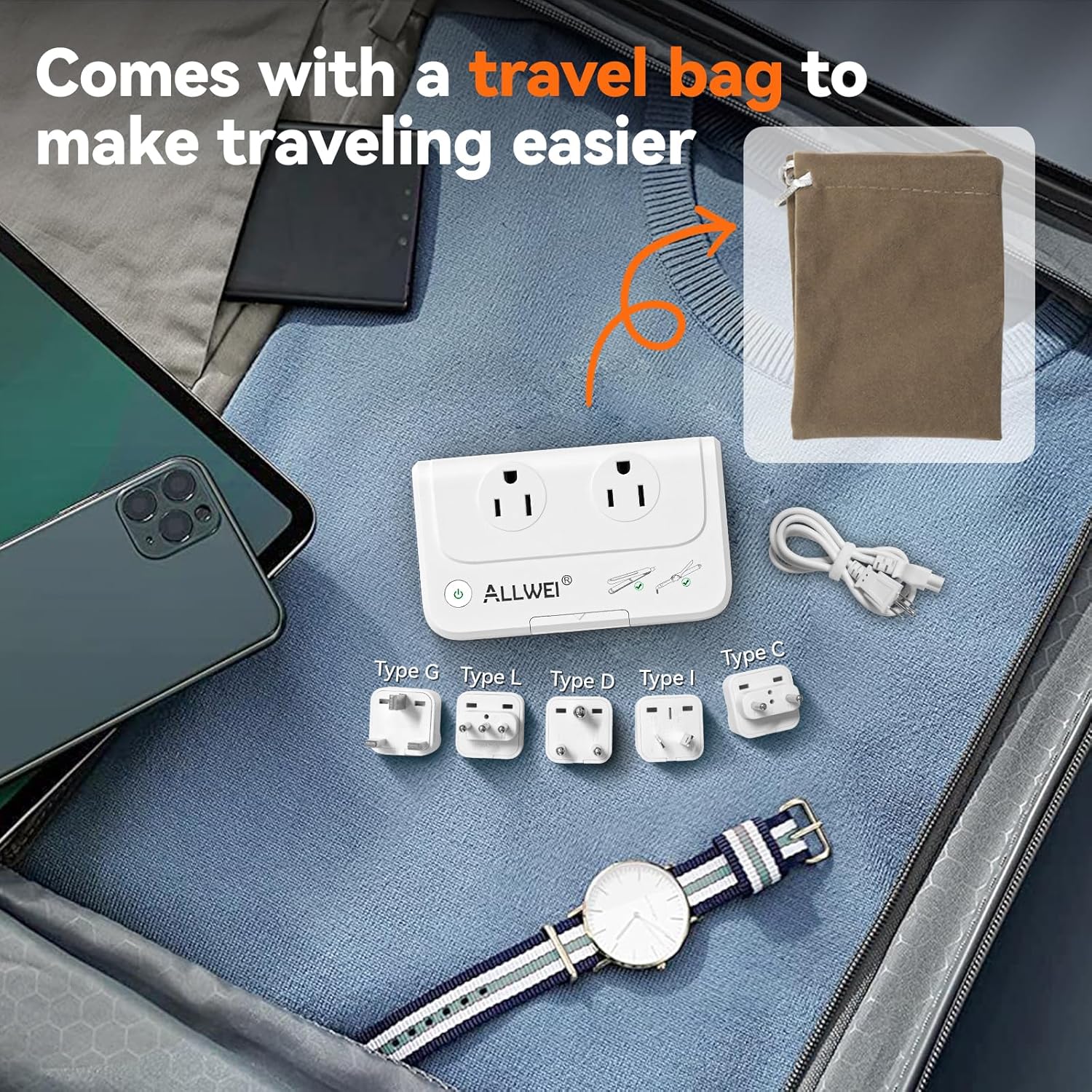 ALLWEI International Travel Adapter 220V to 110V Power Voltage Converter for Hair Straightener/Curling Iron, Universal Power Plug Adapter UK, US, AU, EU, IT, India (White) - Image 6
