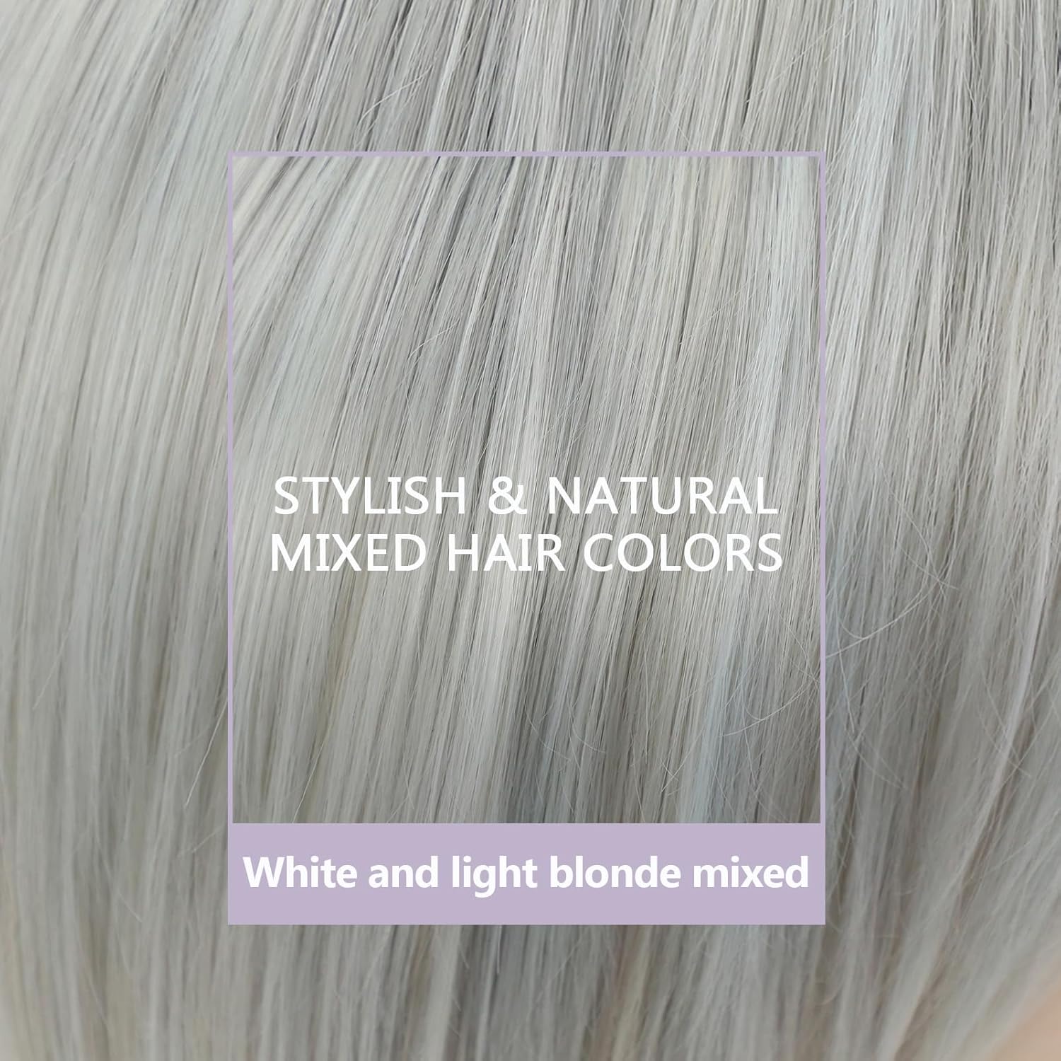 TISHINING Ombre White Blonde Short Bob Wig with Bangs for White Women 10 Inch Chin Length Layered Mixed Blonde Straight Bob Wig with Dark Roots Synthetic Natural Looking Daily Party Wig - Image 6