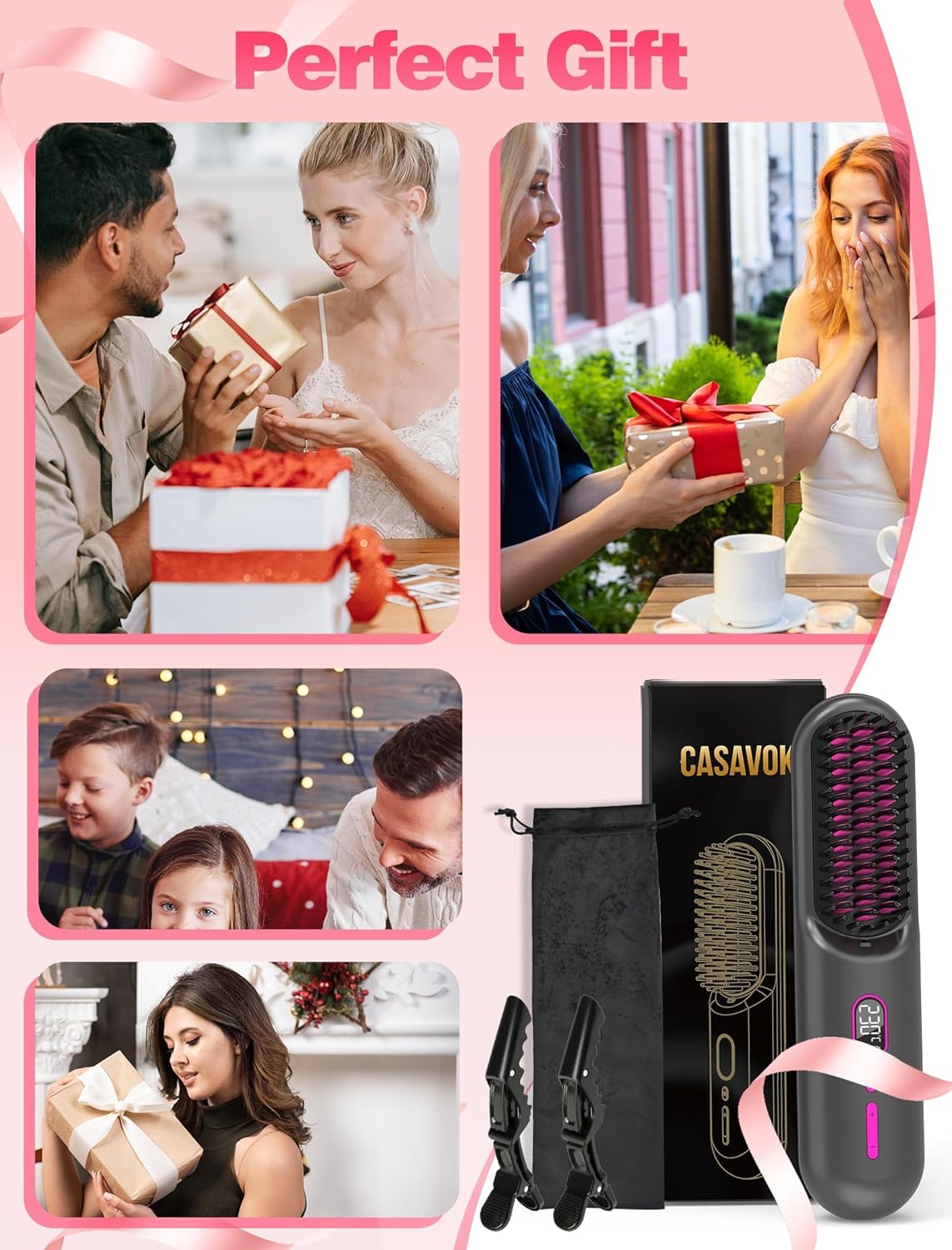 Cordless Hair Straightener Brush for Travel,Mini Hair Straightener Comb with Negative Ion,Portable hot Brush Hair Straightener for Women, Rechargeable 9600mAh Battery, Anti-Scald,12 Temp-Setting - Image 8