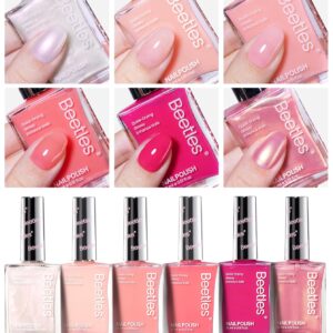 Beetles Nail Polish Set Heartbeat-6 Colors Hot Pink White Jelly Nude Pink Nail Polish Set Shimmer Pearl Quick Dry Finger Nail Polish DIY Nail Art Salon Home Gift for Women & Girls