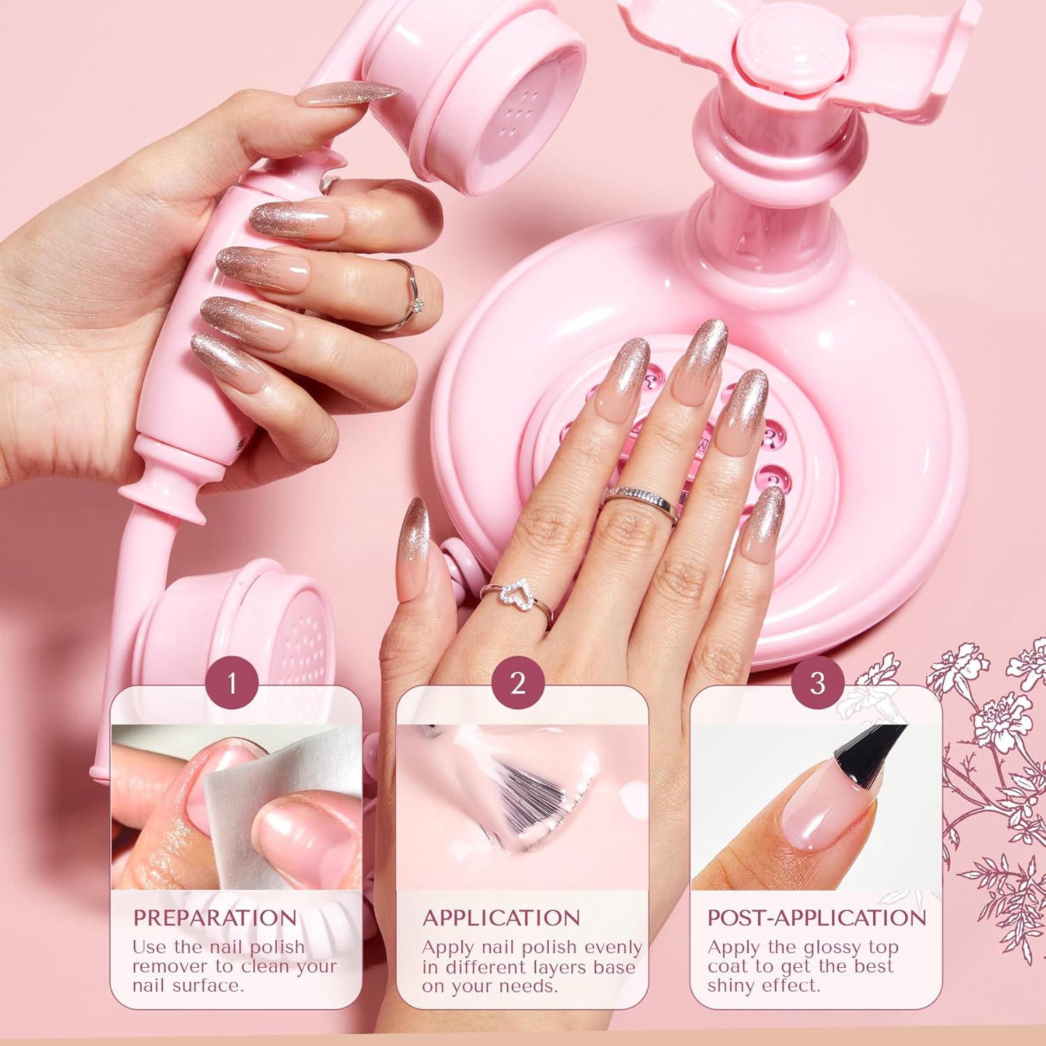 AZUREBEAUTY Light Dark Pink Nude Orange Champagne Glitter Quick Dry Nail Polish Set 8 Colors, Natural Nail Lacquer Strengthening Treatment Kit DIY Salon - Image 6