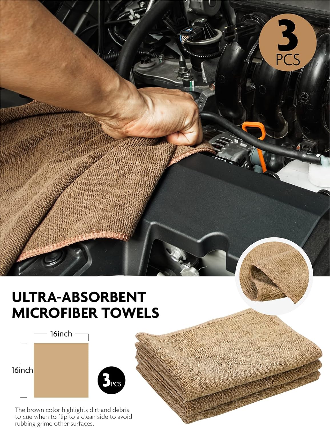 Fantasticlean 9PCS Car Interior Detailing Set, Microfiber Cloth & Applicator, Single-Head Detailing Brushes, Natural Bristles, Scratch-Free & Ultra-Soft for Seats Leather Care or Cleaning - Image 3
