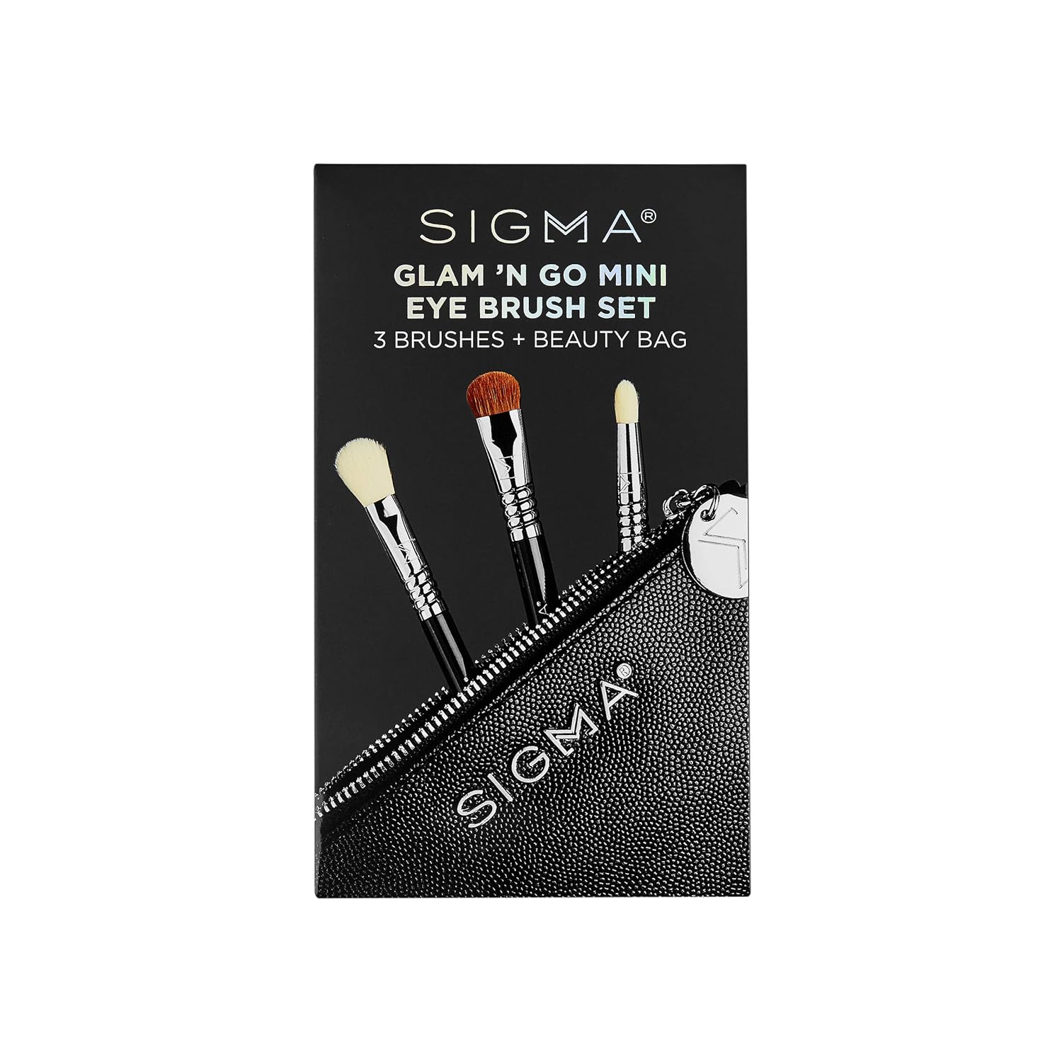 Sigma Beauty Glam ‘N Glow Mini Eye Makeup Brush Set – Set of 3 Eye Makeup Brushes for Blending, Shading, Lining, and Smudging, Includes Stylish Black Small Makeup Bag (4 Pcs) - Image 3
