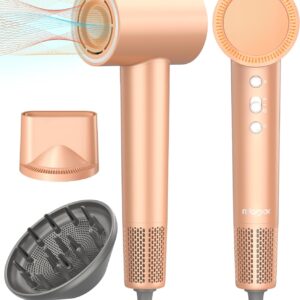 Miamor Professional Ionic Hair Dryer Powerful 1200W Fast Drying Low Noise Blow Dryer Light and Easy for Daily use with Magnetic Suction Nozzle (Peach Fuzz with Diffuser)