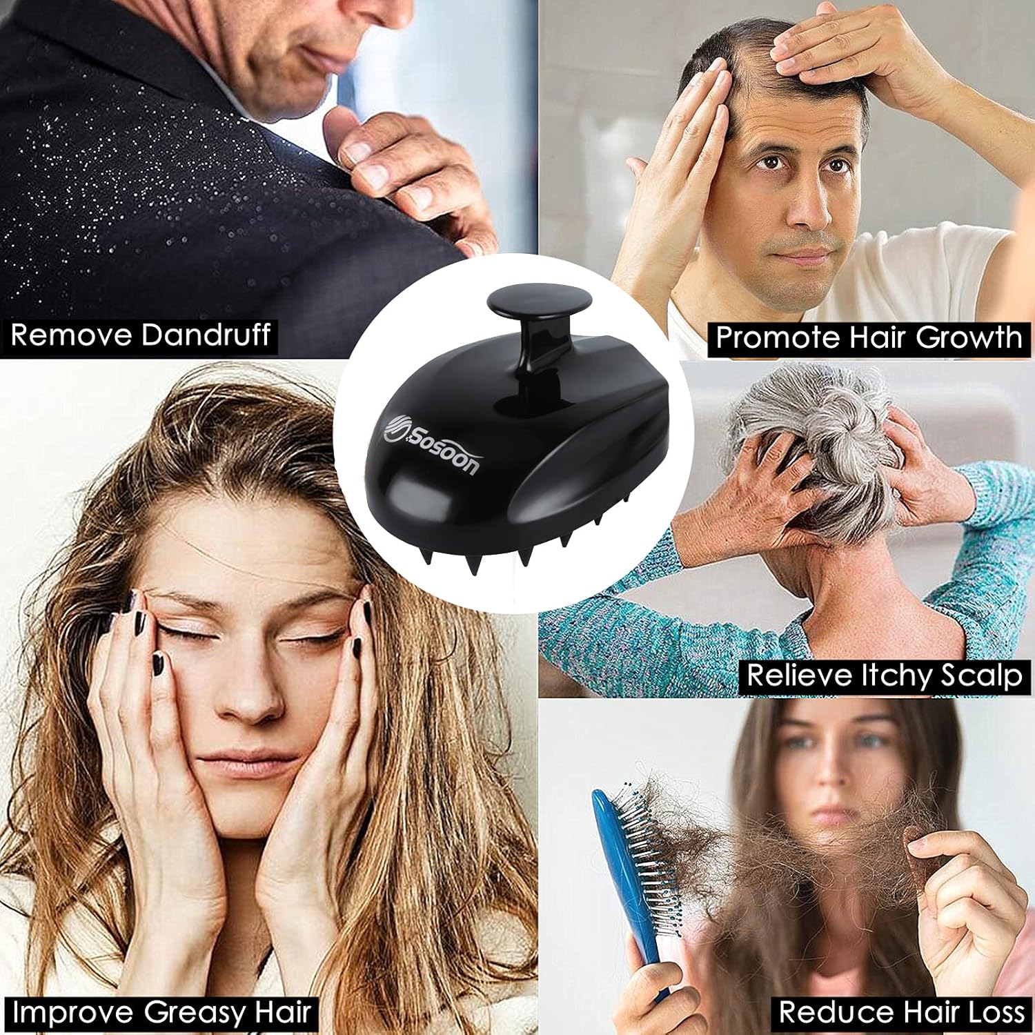 Scalp Massager Shampoo Brush, Hair Scalp Scrubber Shower Hair Brush Head Massager for Stress Relax Hair Growth, Dandruff Brush Scalp Exfoliator for Women Men Kids Pets, Black - Image 5