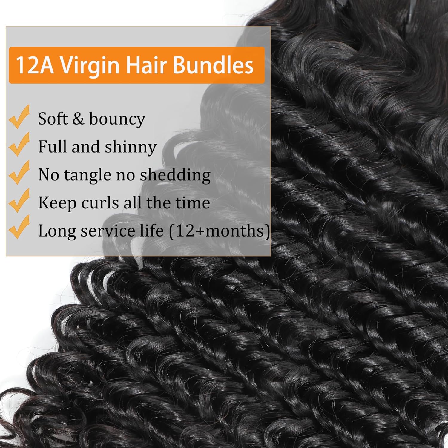 Deep Wave Bundles Human Hair 16 18 20 Inch Deep Curly Bundles 12A Grade 100% Unprocessed Brazilian Virgin Hair Wet and Wavy Bundles Double Weft Natural Black Color - Image 7