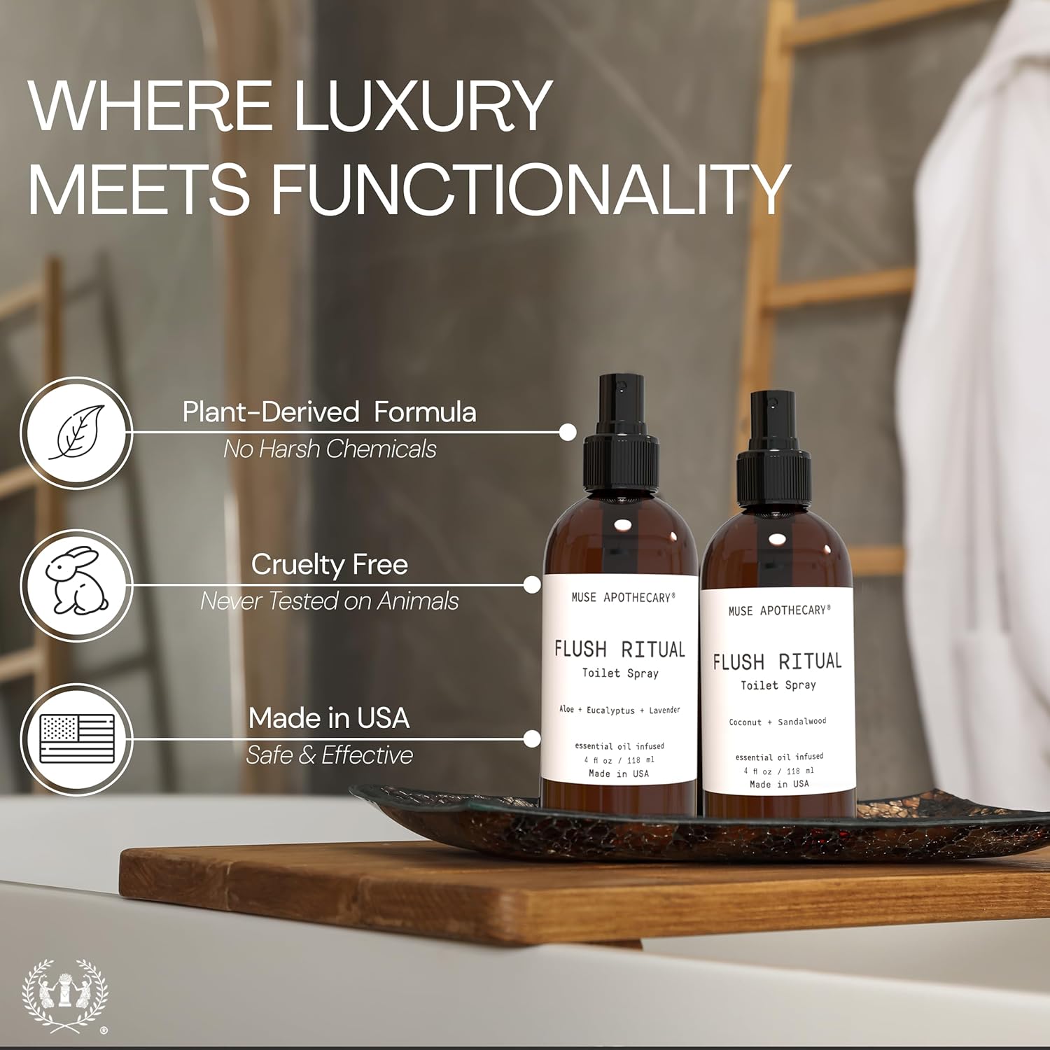 Muse Apothecary Flush Ritual - Aromatic & Refreshing Toilet Spray, Use Before You Go, 4 oz, Infused with Natural Essential Oils - Aloe + Eucalyptus + Lavender - Image 6