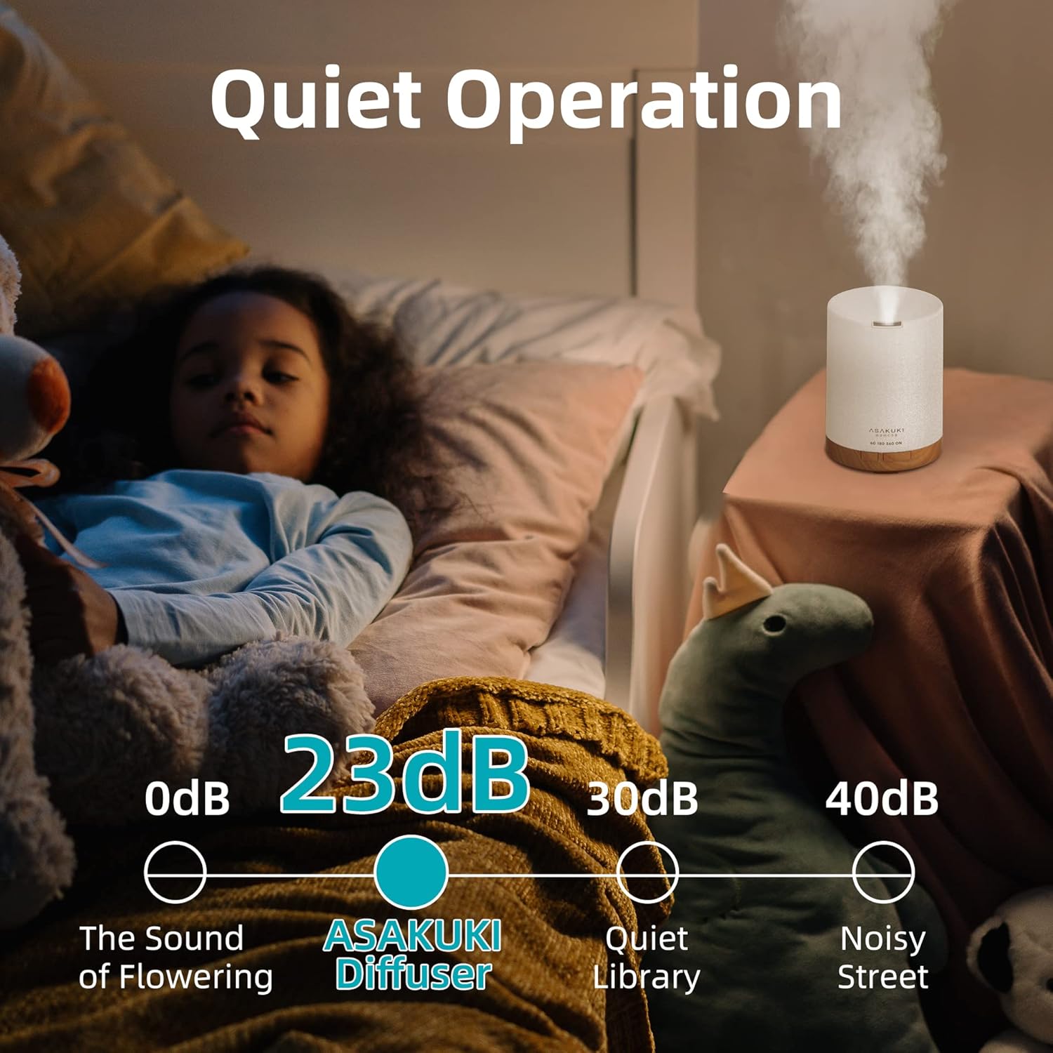 ASAKUKI Essential Oil Diffuser, Aromatherapy Cool Mist Home Humidifier with 7 LED Color Changing Light and Auto-Off Safety Switch, 8 Essential Oils Set, 300ml (Brown with Oils) - Image 4