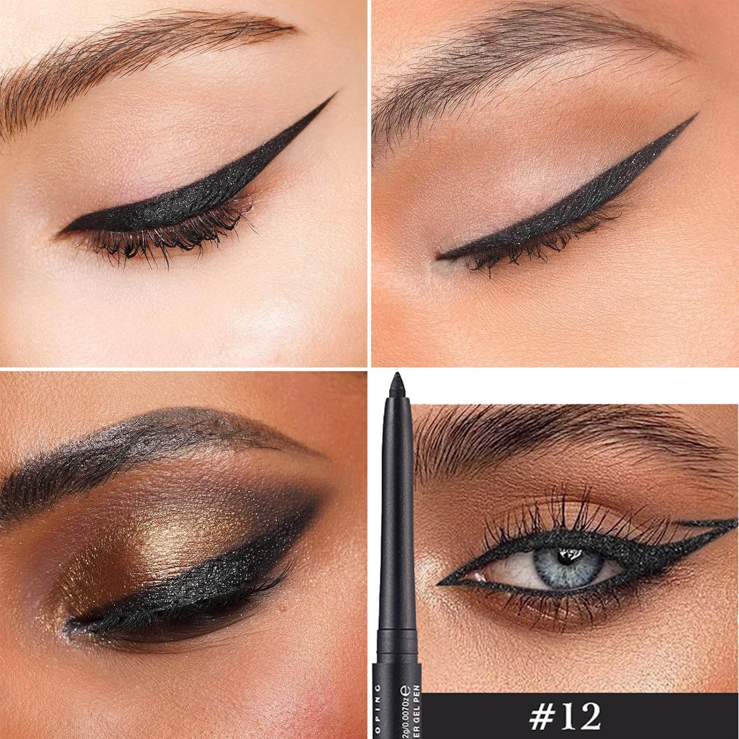 Black Shimmer Eyeliner Pencil Waterproof Retractable Black Gel Eyeliner Smudge-proof Hypoallergenic Makeup (12#) - Image 2