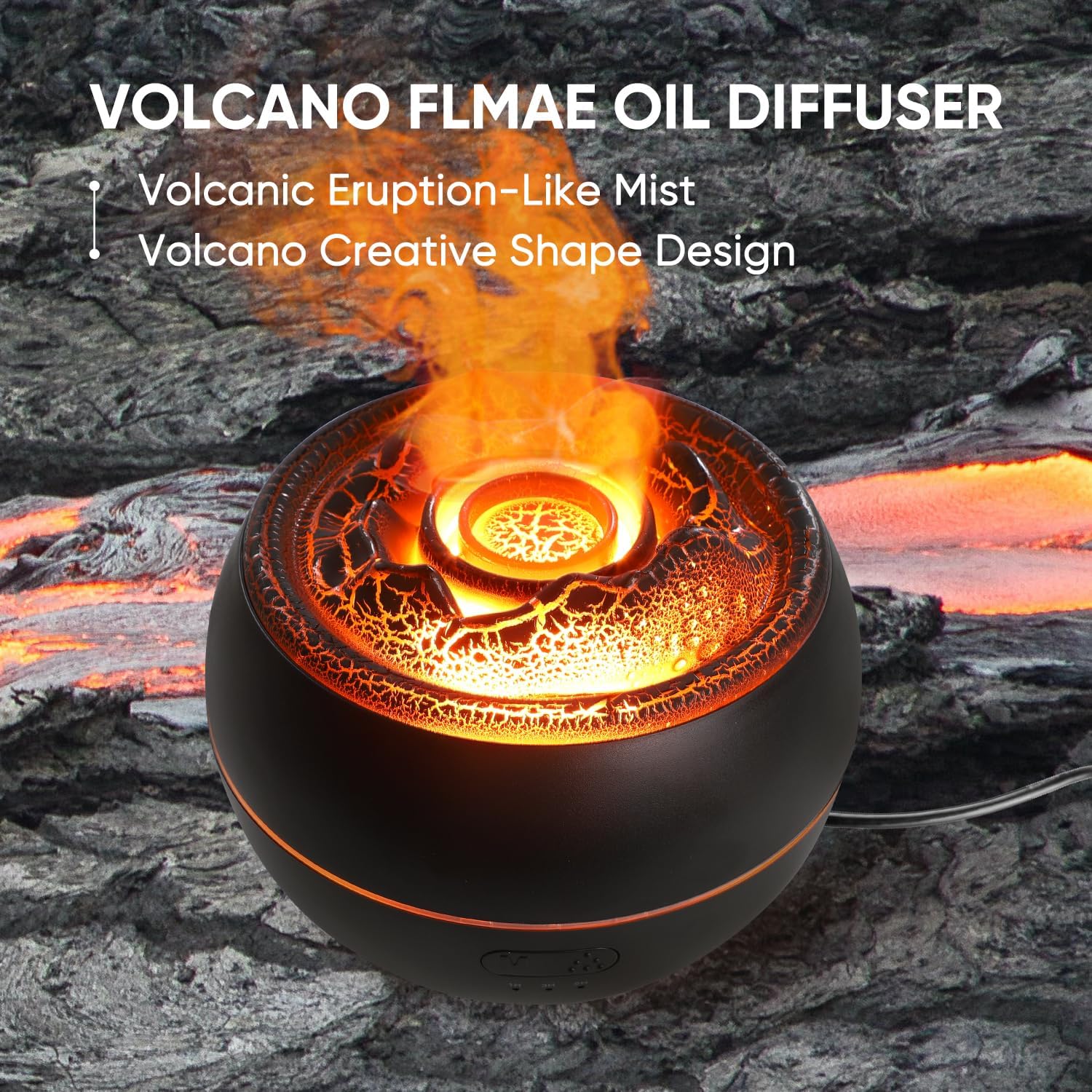 Essential Oil Diffuser, Volcano Fire Flame Aromatherapy Diffuser, 360ml Ultrasonic Cool Mist Humidifier, Scent Aroma Diffuser with 7 Colors Light, Timer & Auto Shut-Off for Home, Room (Black) - Image 2