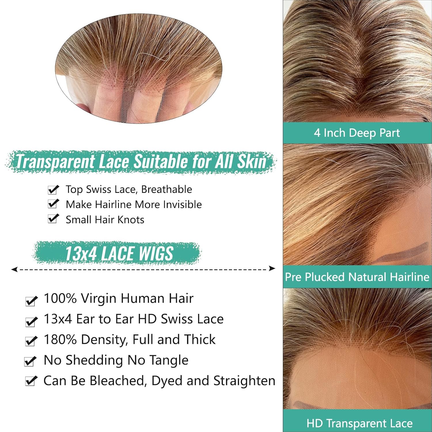 Munx Ombre Ash Blonde Lace Front Wig, 13x4 HD Transparent Lace, 180% Density, Glueless, Human Hair, Medium Size, Women's Wigs - Image 4