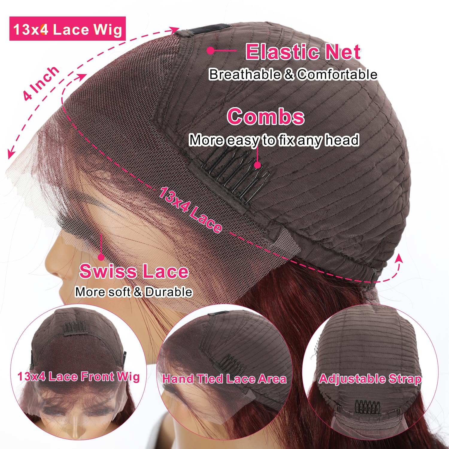 Reddish Brown Deep Wave Lace Front Wigs Human Hair 33b Color 13x4 HD Transparent Lace Frontal Wig for Women 180% Density Copper Red Glueless Curly Wig Pre Plucked 26 Inch - Image 3