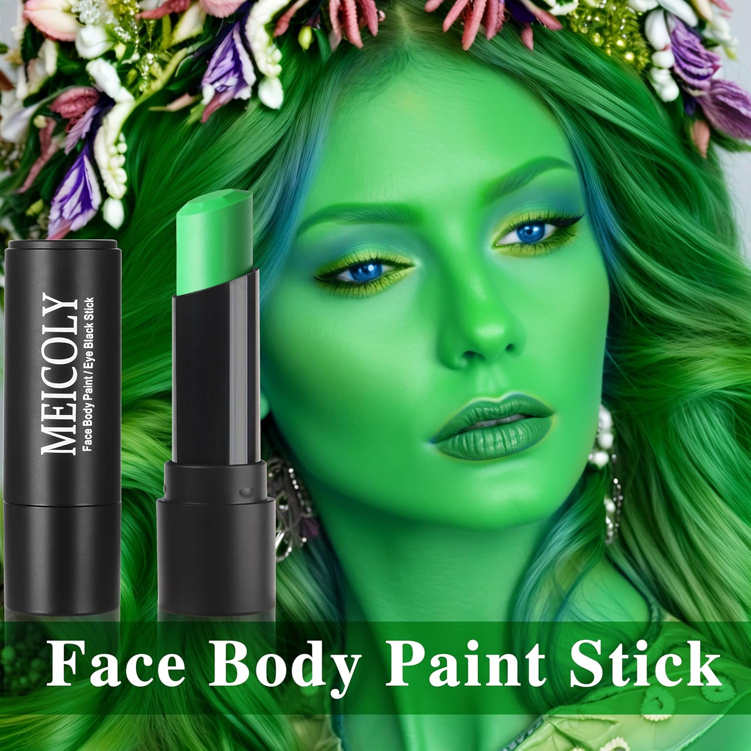 MEICOLY Lime Green Eye Black Stick,Waterproof Eye Black Baseball Softball Football Lacrosse,Hunting Camo Paint,Green Face Body Paint Stick for Halloween SFX Witch Hulk Cosplay Makeup - Image 3