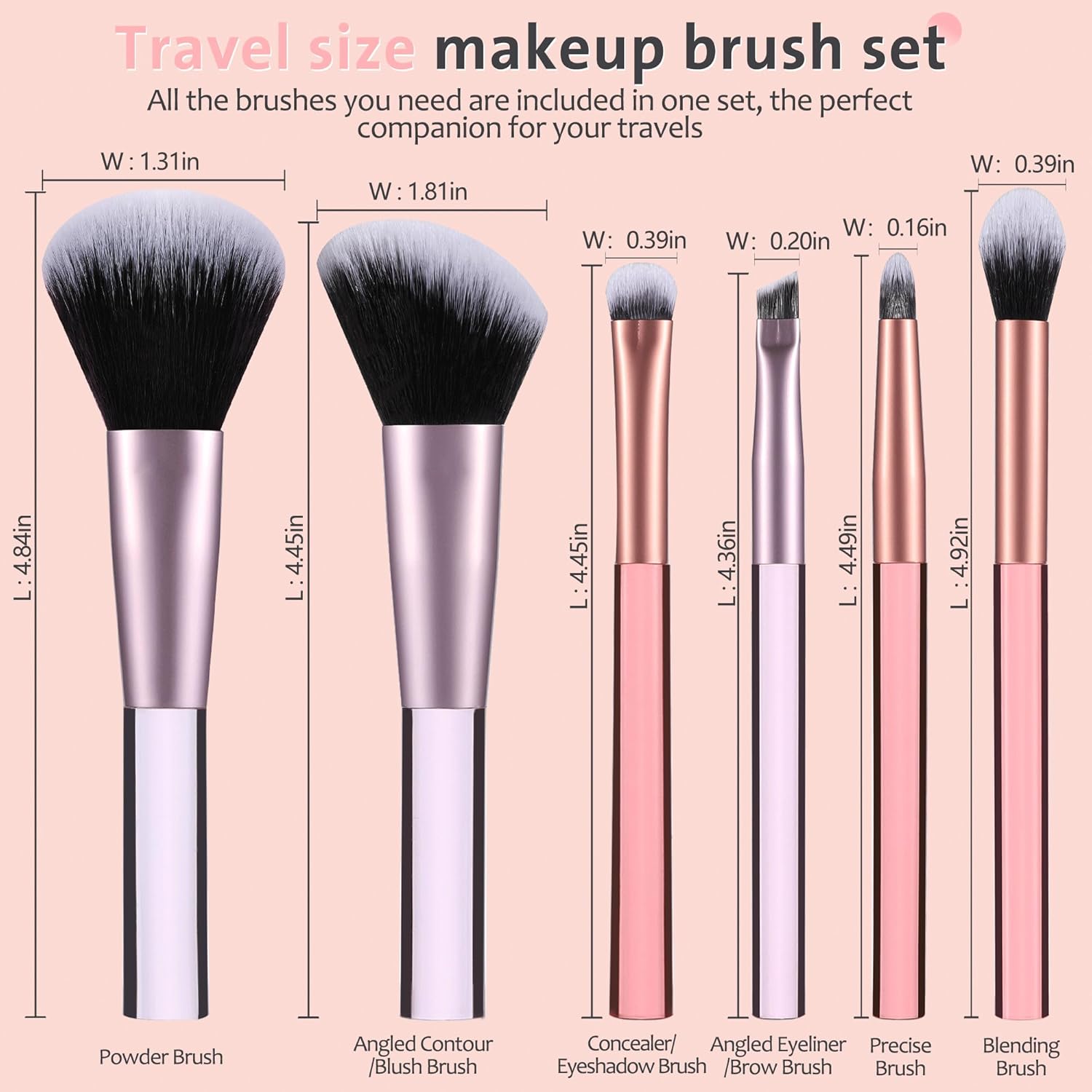 Travel Makeup Brush Set Mini Makeup Brushes For Foundation Concealer Eyeshadow Blush Blending & Buffing Liquid Cream Powder 6PCS Travel Size Complete Function Cosmetic Brushes Kit with Case - Image 2