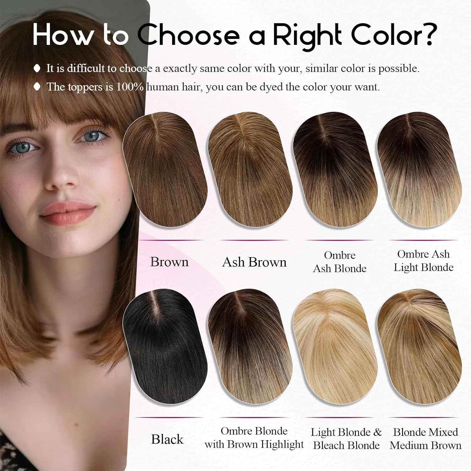 EMMOR Human Hair Toppers for Women with Thinning Hair with Bangs 12inch Skin Scalp 5"×6" Big Base Cover Hair Loss Top Hairpieces Wiglets(Ombre Blonde with Highlight) - Image 7