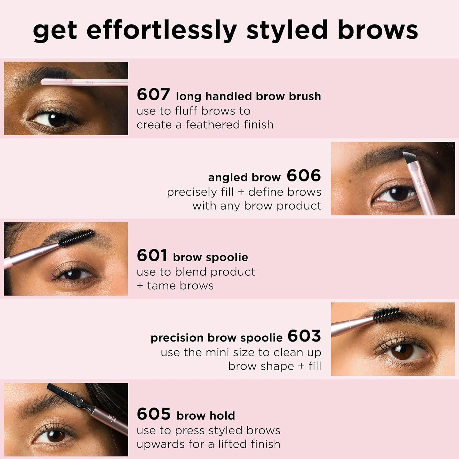 Real Techniques Brow Styling Set, For Lifting Brows, Fill & Style, Dual-ended Makeup Brushes, Full Kit for Eyebrows, Get Full, Laminated, or Natural Brows, Multiuse Tools, 3 Piece Set - Image 5