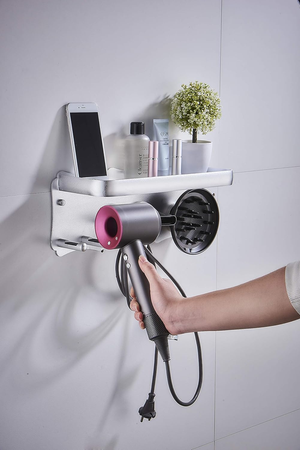 Magik Magnetic Supersonic Hair Dryer Accessories Metal Wall Mount Holder Hanger for Dyson and Other Hair Dryers Bathroom Toothbrush Makeup Cosmetic Shelf Rack Caddy Storage Organizer (Large, Silver) - Image 2